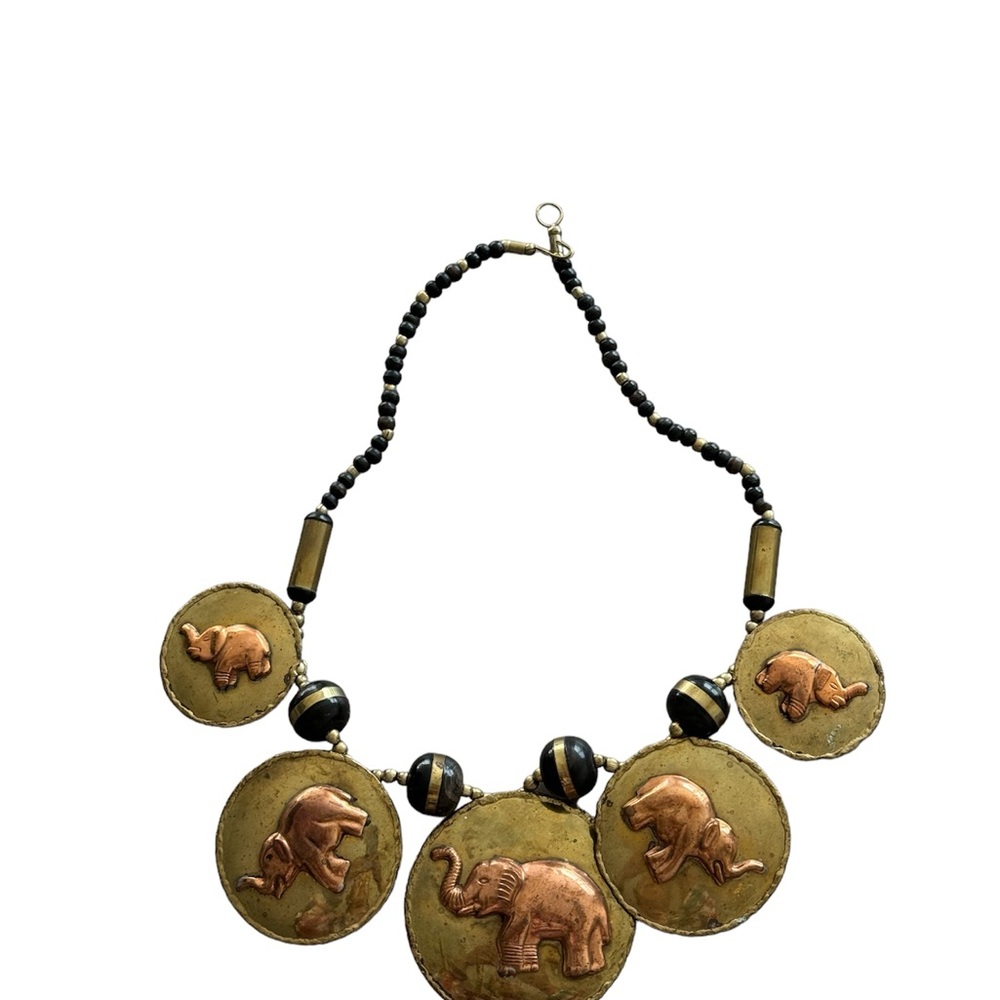 African Handmade Vintage Brass Necklace Elephants